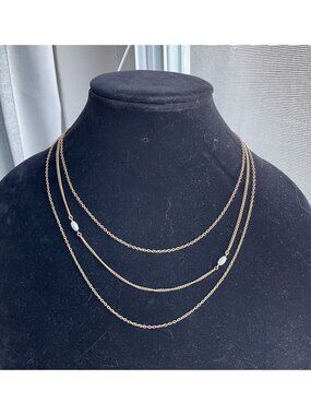 Avon Gold-Tone Layered Chain Necklace With Faux Pearl Accents & Lobster Clasp